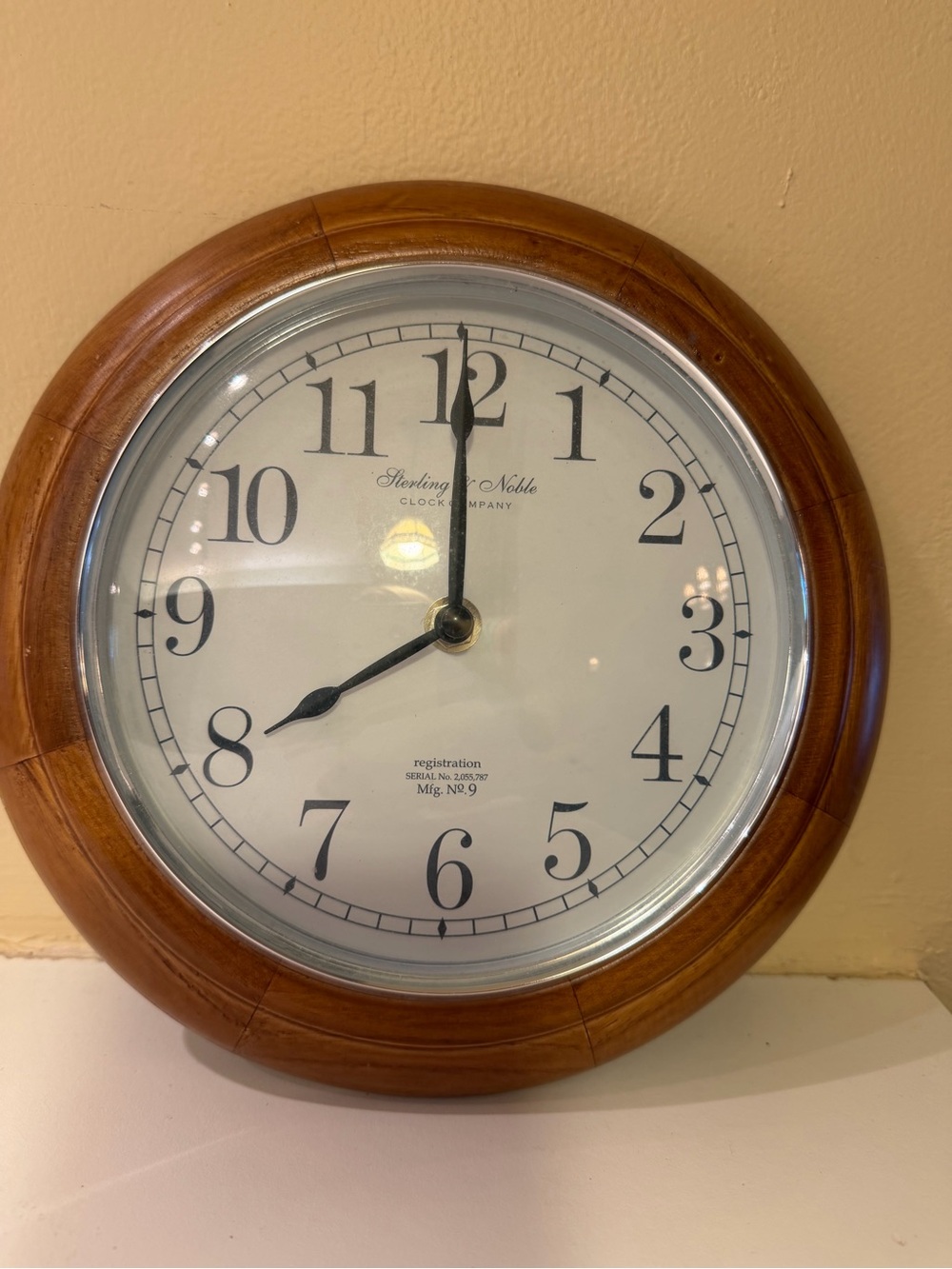 Vintage Sterling & Noble Wooden Rim Wall Clock 8.75 inches